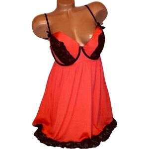 Cacique Babydoll Lingerie Plus Size 18/20 Red and Black lace underwired  NWT New